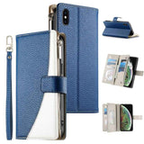 Stitching Multi-card Zipper Wallet Leather Phone Case with Short Strap