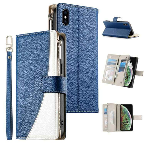Stitching Multi-card Zipper Wallet Leather Phone Case with Short Strap