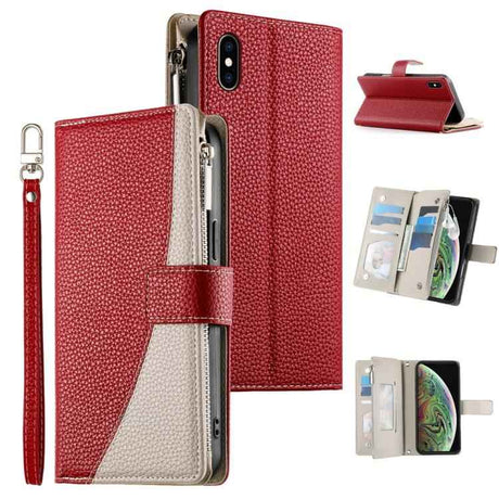 Stitching Multi-card Zipper Wallet Leather Phone Case with Short Strap