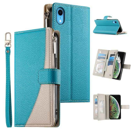 Stitching Multi-card Zipper Wallet Leather Phone Case with Short Strap