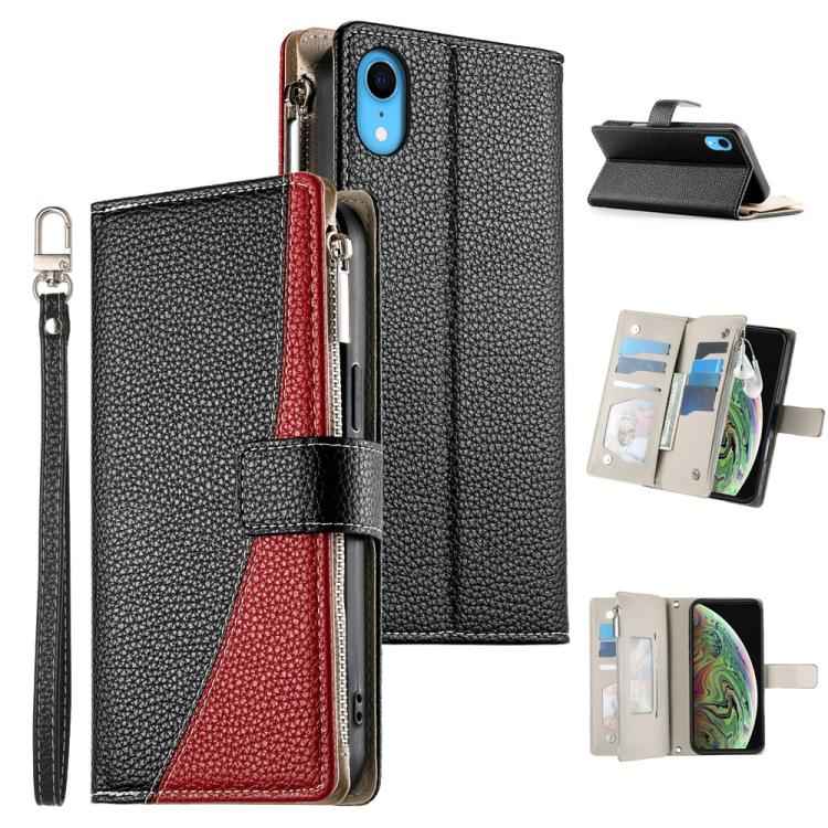 Stitching Multi-card Zipper Wallet Leather Phone Case with Short Strap