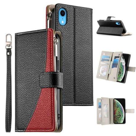 Stitching Multi-card Zipper Wallet Leather Phone Case with Short Strap