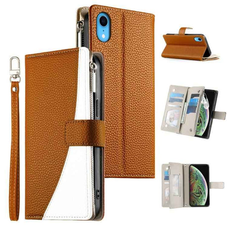 Stitching Multi-card Zipper Wallet Leather Phone Case with Short Strap