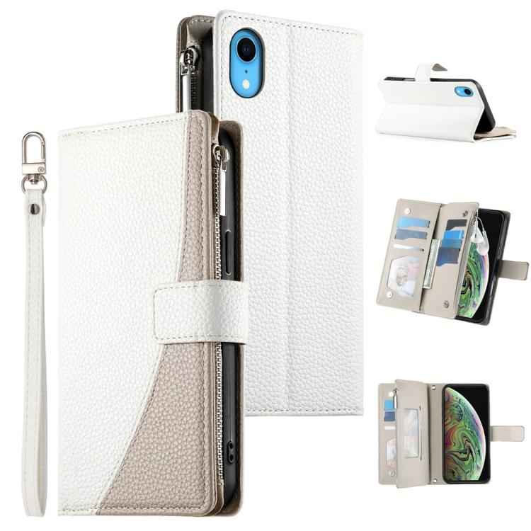 Stitching Multi-card Zipper Wallet Leather Phone Case with Short Strap