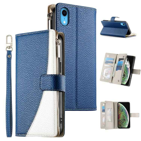 Stitching Multi-card Zipper Wallet Leather Phone Case with Short Strap