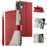 Stitching Multi-card Zipper Wallet Leather Phone Case with Short Strap