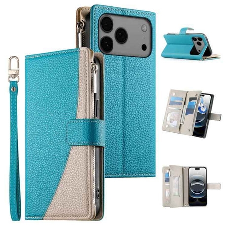 Stitching Multi-card Zipper Wallet Leather Phone Case with Short Strap