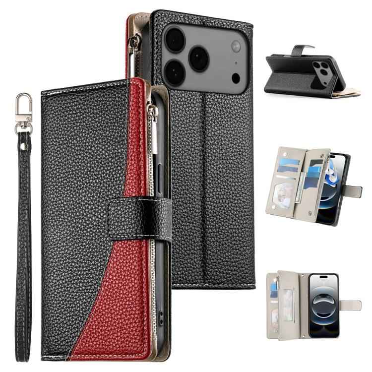 Stitching Multi-card Zipper Wallet Leather Phone Case with Short Strap