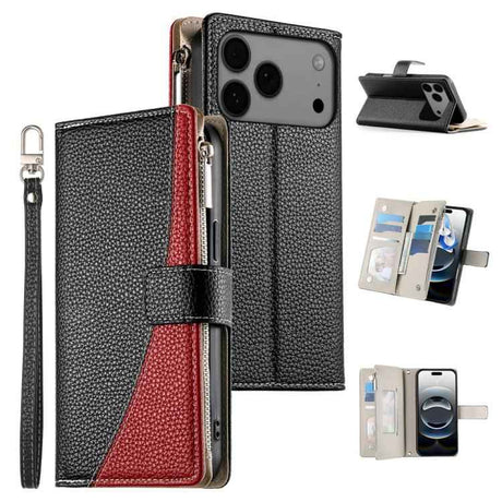 Stitching Multi-card Zipper Wallet Leather Phone Case with Short Strap