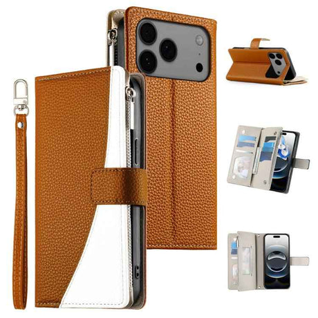 Stitching Multi-card Zipper Wallet Leather Phone Case with Short Strap