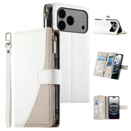 Stitching Multi-card Zipper Wallet Leather Phone Case with Short Strap