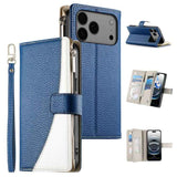 Stitching Multi-card Zipper Wallet Leather Phone Case with Short Strap