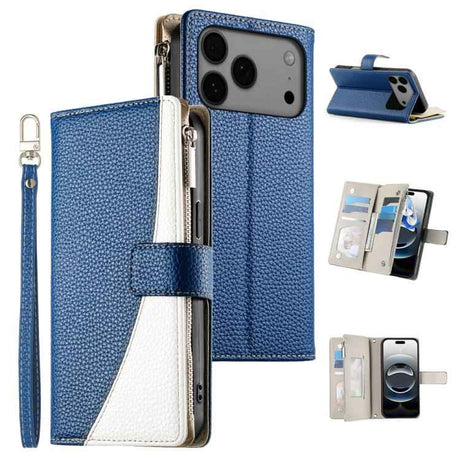 Stitching Multi-card Zipper Wallet Leather Phone Case with Short Strap