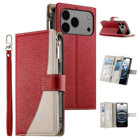 Stitching Multi-card Zipper Wallet Leather Phone Case with Short Strap