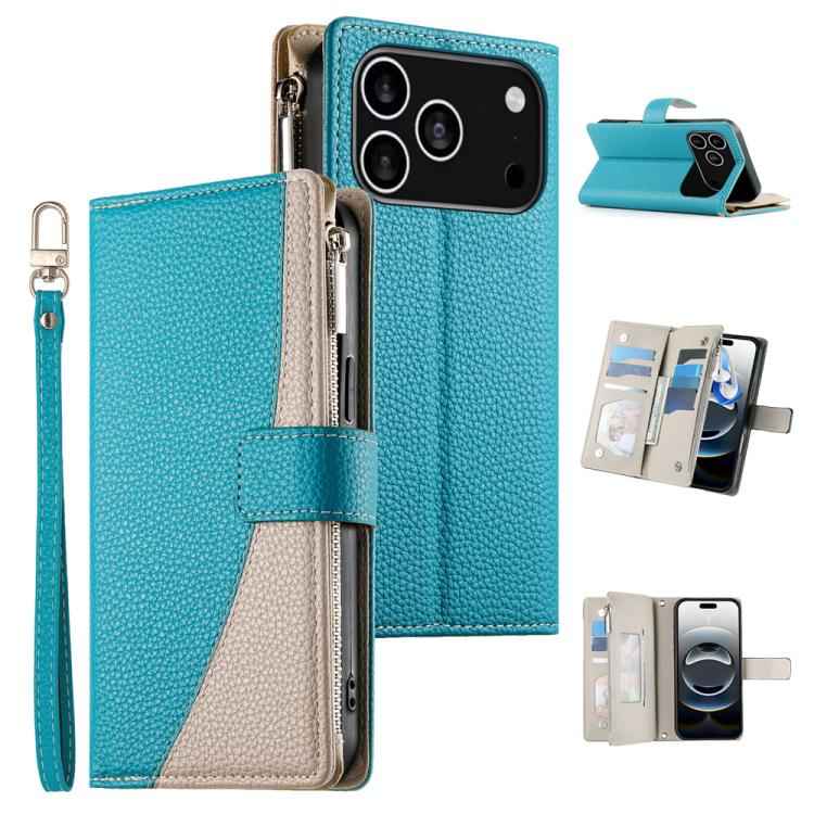Stitching Multi-card Zipper Wallet Leather Phone Case with Short Strap