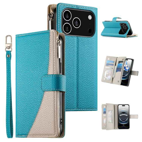 Stitching Multi-card Zipper Wallet Leather Phone Case with Short Strap