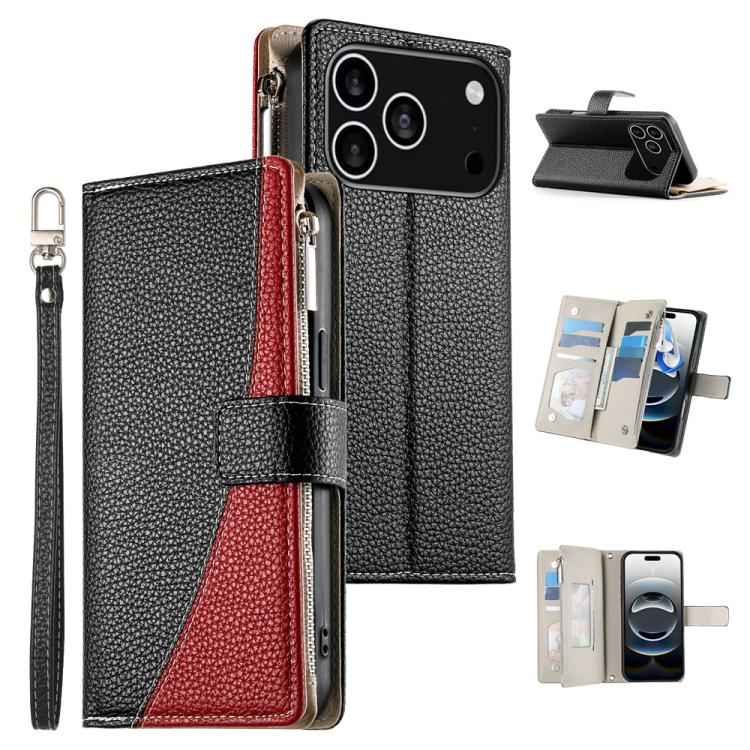 Stitching Multi-card Zipper Wallet Leather Phone Case with Short Strap