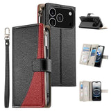 Stitching Multi-card Zipper Wallet Leather Phone Case with Short Strap