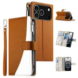 Stitching Multi-card Zipper Wallet Leather Phone Case with Short Strap