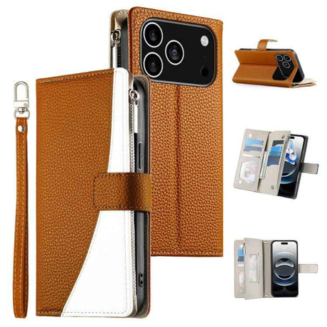 Stitching Multi-card Zipper Wallet Leather Phone Case with Short Strap