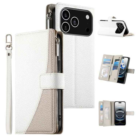 Stitching Multi-card Zipper Wallet Leather Phone Case with Short Strap