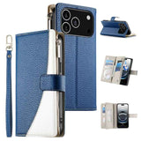 Stitching Multi-card Zipper Wallet Leather Phone Case with Short Strap