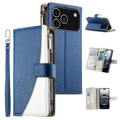 Stitching Multi-card Zipper Wallet Leather Phone Case with Short Strap