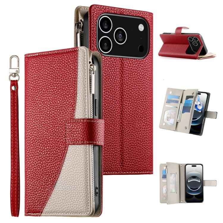Stitching Multi-card Zipper Wallet Leather Phone Case with Short Strap