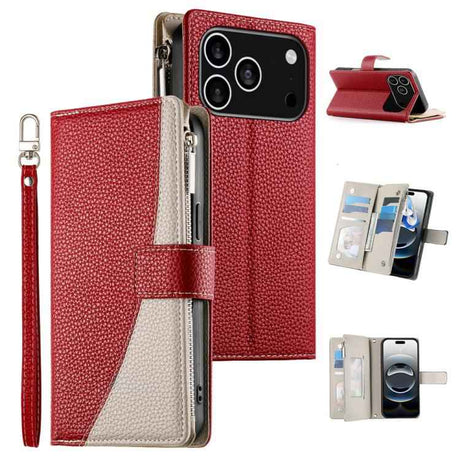 Stitching Multi-card Zipper Wallet Leather Phone Case with Short Strap