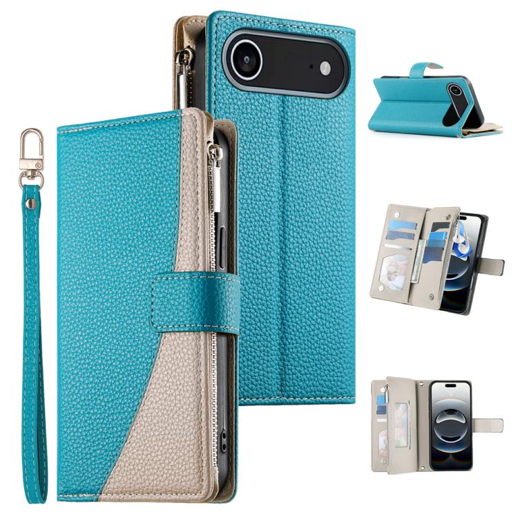 Stitching Multi-card Zipper Wallet Leather Phone Case with Short Strap