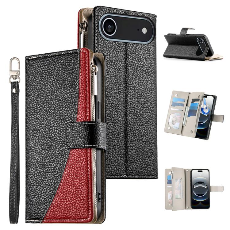 Stitching Multi-card Zipper Wallet Leather Phone Case with Short Strap