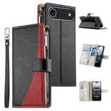 Stitching Multi-card Zipper Wallet Leather Phone Case with Short Strap