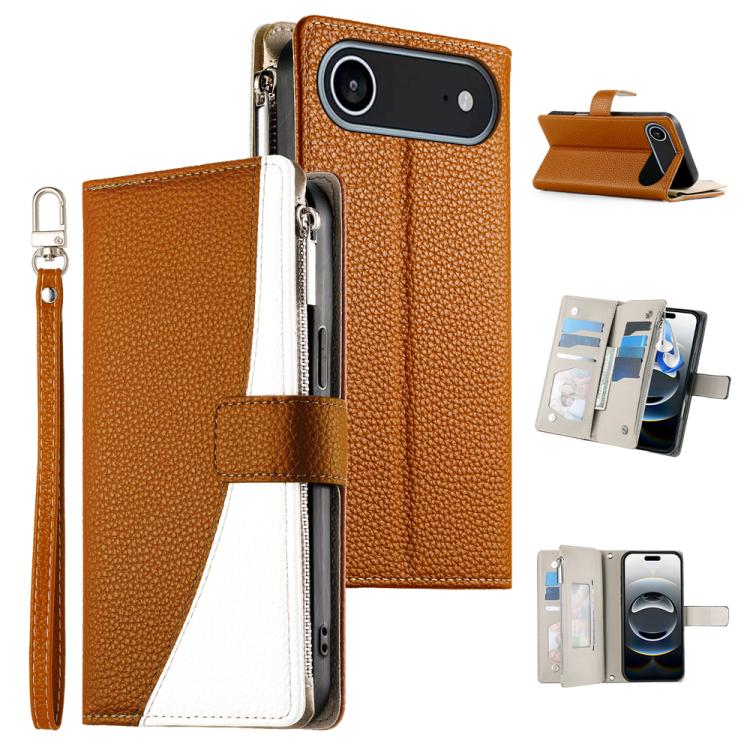 Stitching Multi-card Zipper Wallet Leather Phone Case with Short Strap