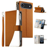 Stitching Multi-card Zipper Wallet Leather Phone Case with Short Strap