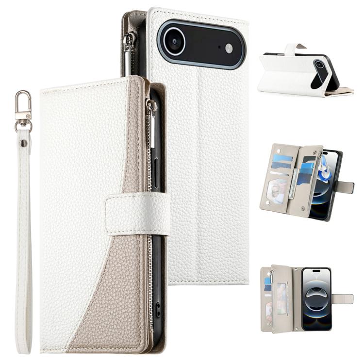 Stitching Multi-card Zipper Wallet Leather Phone Case with Short Strap