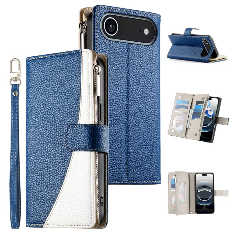 Stitching Multi-card Zipper Wallet Leather Phone Case with Short Strap