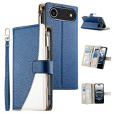Stitching Multi-card Zipper Wallet Leather Phone Case with Short Strap