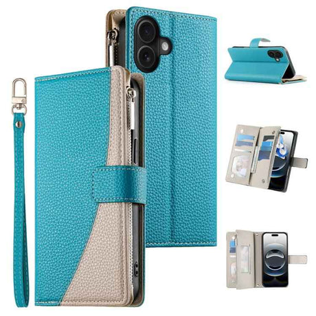 Stitching Multi-card Zipper Wallet Leather Phone Case with Short Strap