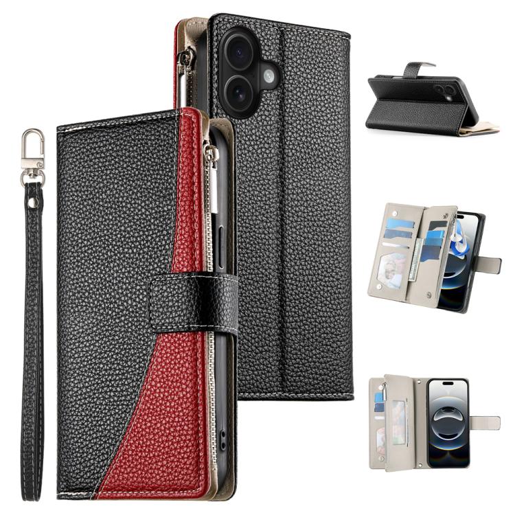 Stitching Multi-card Zipper Wallet Leather Phone Case with Short Strap