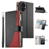 Stitching Multi-card Zipper Wallet Leather Phone Case with Short Strap