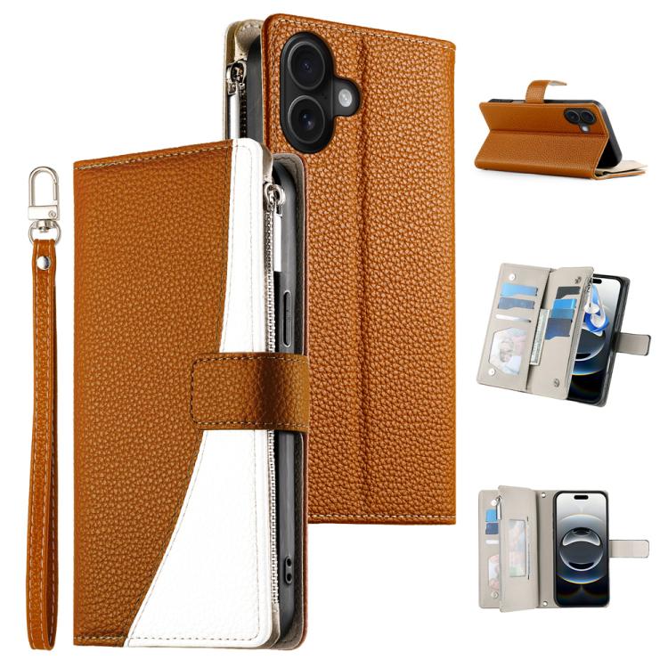 Stitching Multi-card Zipper Wallet Leather Phone Case with Short Strap