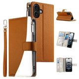 Stitching Multi-card Zipper Wallet Leather Phone Case with Short Strap