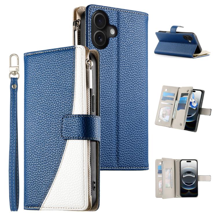 Stitching Multi-card Zipper Wallet Leather Phone Case with Short Strap