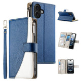 Stitching Multi-card Zipper Wallet Leather Phone Case with Short Strap