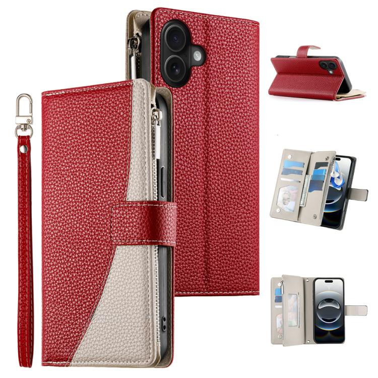 Stitching Multi-card Zipper Wallet Leather Phone Case with Short Strap