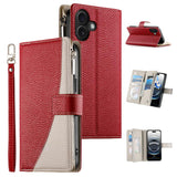 Stitching Multi-card Zipper Wallet Leather Phone Case with Short Strap