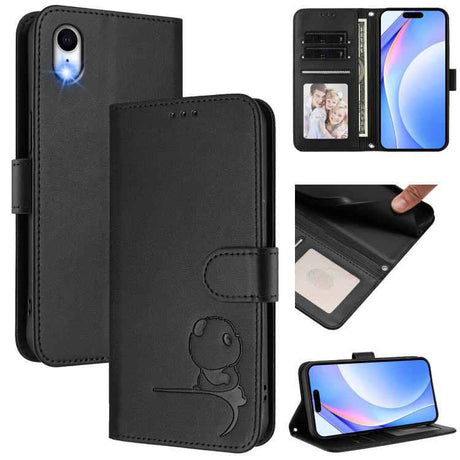 Litter Panda Embossing RFID Leather Phone Case with Lanyard