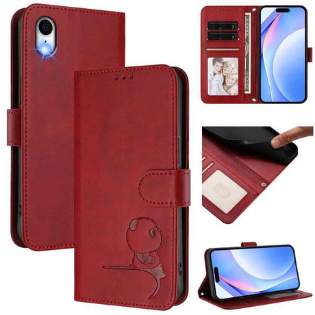 Litter Panda Embossing RFID Leather Phone Case with Lanyard