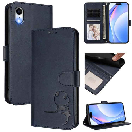 Litter Panda Embossing RFID Leather Phone Case with Lanyard
