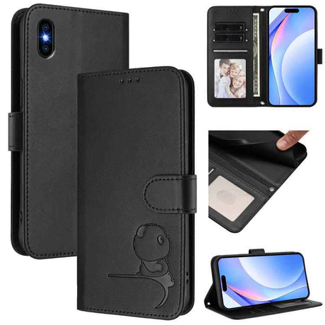 Litter Panda Embossing RFID Leather Phone Case with Lanyard